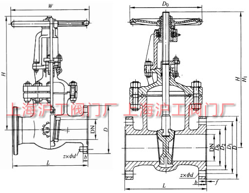 Z41H��Z41Y��Z41W �� PN16~PN200 ���Шʽ�l�y���μ��Y(ji��)��(g��u)�ߴ�ʾ��D