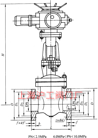 DKZ941H��DKZ941Y �� PN10~PN100 �������l�y��Ҫ���μ��Y���ߴ�ʾ��D